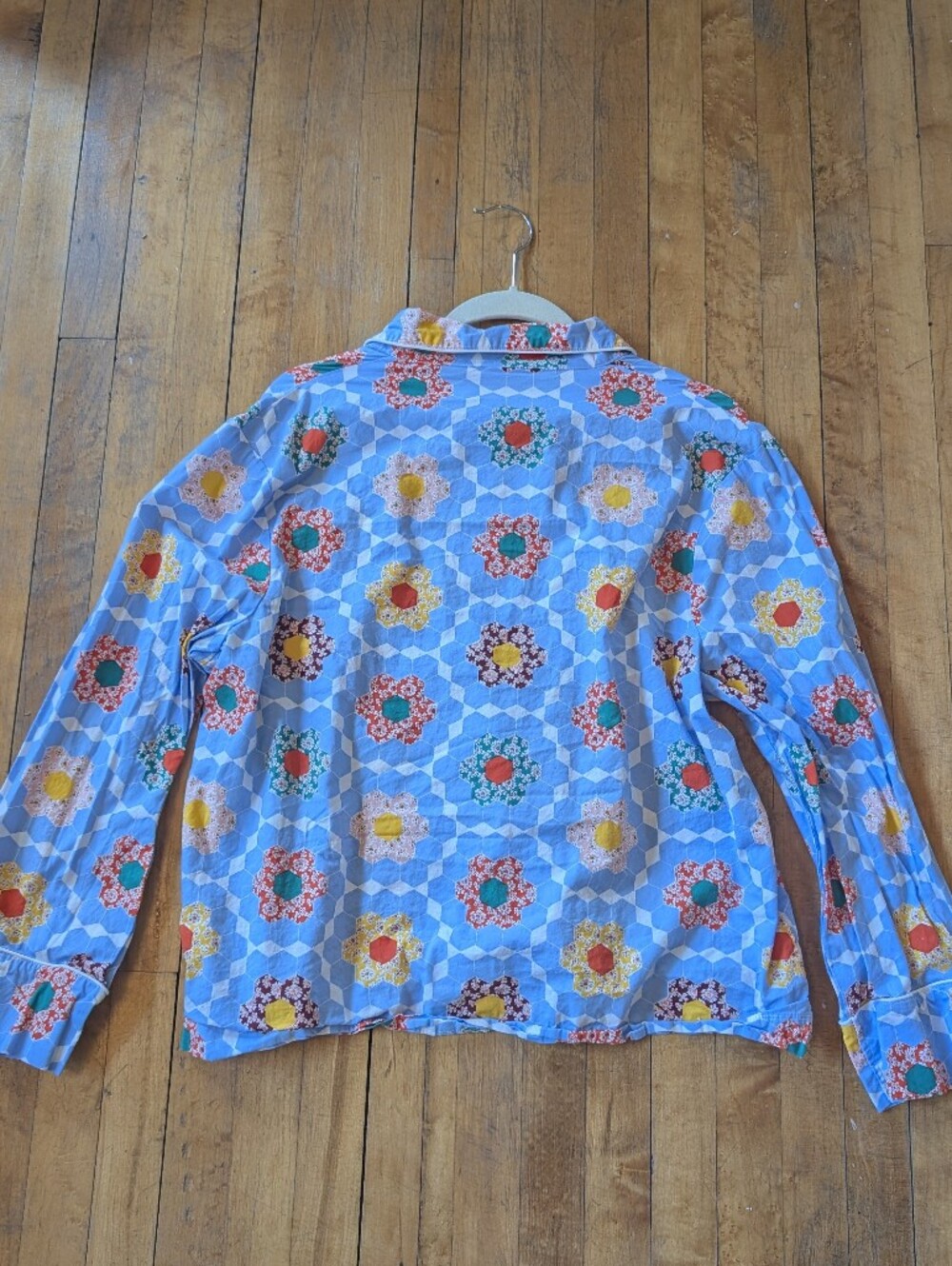 ban.do Leisure Long Sleeve Cotton Shirt Honeycomb Patchwork Blue XL Quilt - Picture 3 of 5